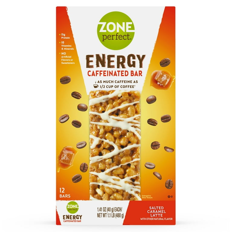 ZonePerfect Revitalize Energy Bars, with Caffeine For Mental Focus, Salted  Caramel Latte, 1.41 oz, 12 count 