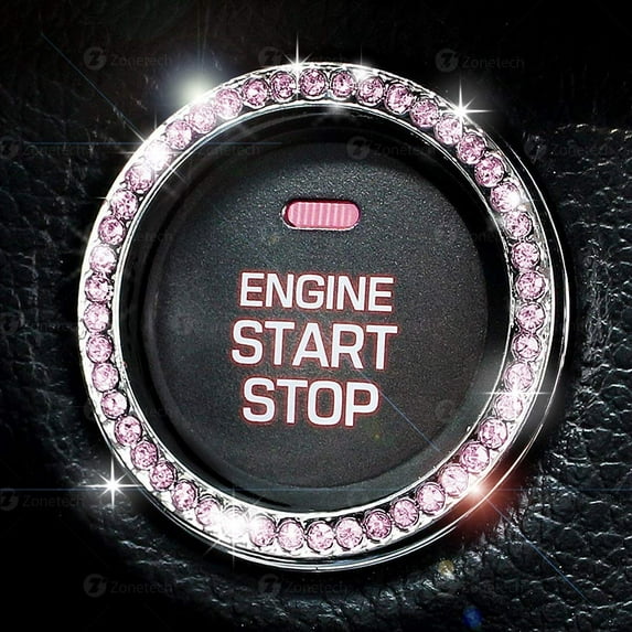 Zone Tech Chrystal Bling Ring Emblem Sticker Pink - Crystal Bling Car Accessory for Auto Start Ignition Button Key