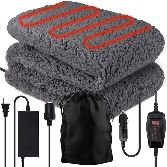 ZoneTech Warm Travel Blanket Sherpa Fleece Grey, 59" x 43”