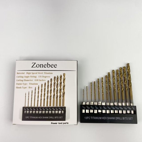 Zonebee Power tool parts - Hex Shank High Speed Steel for Wood Plastic Aluminum Alloy, Quick Change, 1/16"-1/4"