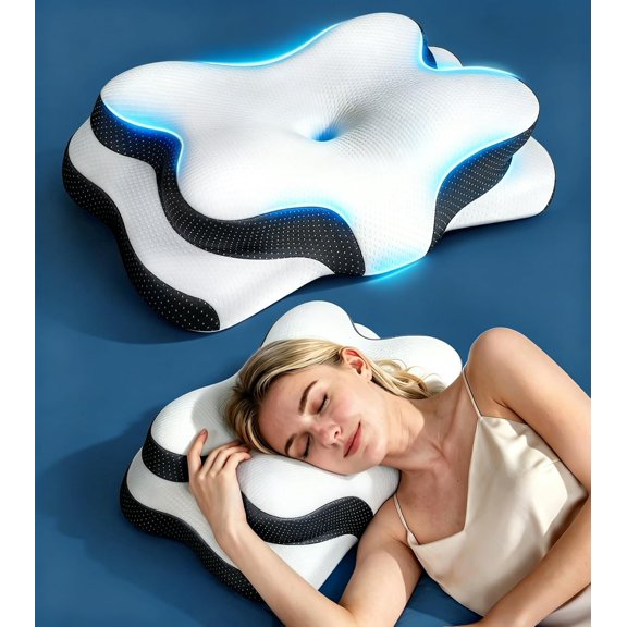 Zoned Cervical Neck Pillow for Deeper Pain Relief Sleep, Q-max 3X Cooling Pillow with Non-Temperature Affected Memory Foam, Ergonomic Support Pillows for Back Stomach Side Sleeper