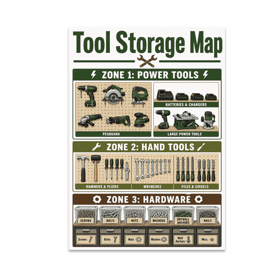 Zoned Tool Organization Map - Tool Storage Enthusiast - 13x19 Poster Print
