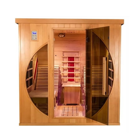 Zonemel Wooden Infrared Sauna Room, Hemlock, 2-3 Person, 3400W Ceramic&Carbon, 2-LCD Control Panel