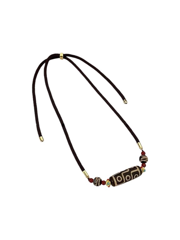 Mystical Nine Eye Dzi Agate Necklace Ancient Symbolic Charm For Strength Clarity