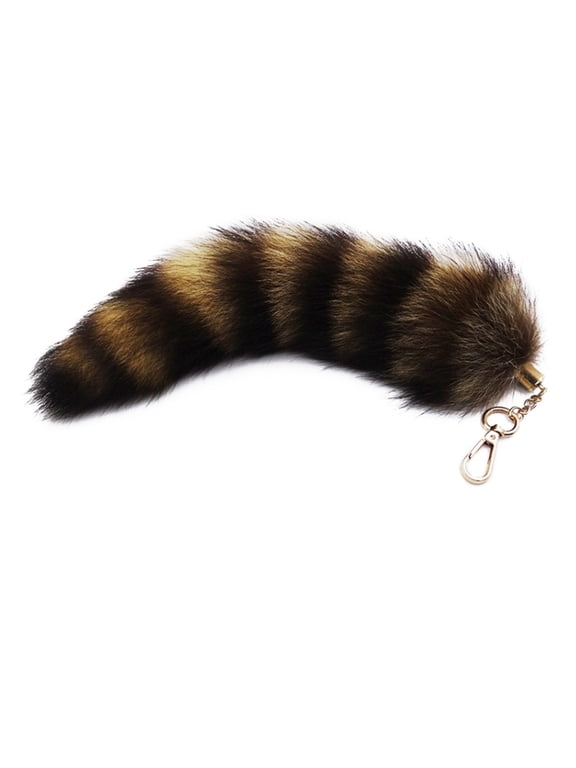 Plush Foxes Tail Keychain Furry Racoon Tail Keyring Keychain Animal Tail-Key