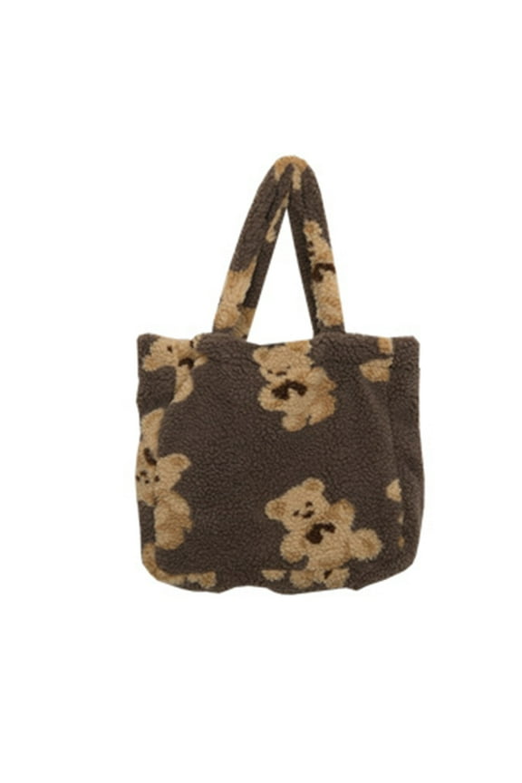 Soft Cute Lamb Like Shoulder Bags Women Large Capacity Fleece Canvas Tote Bags Bear Handbags Shopper Bag for Girls