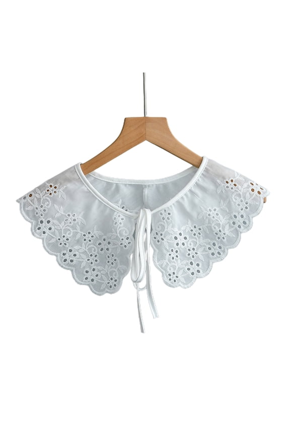 Women Sweet Girls Multifunctional Faux Collar Shawl Hollow Out Embroidery Little Floral Scarf Scalloped Trim Mini Cape