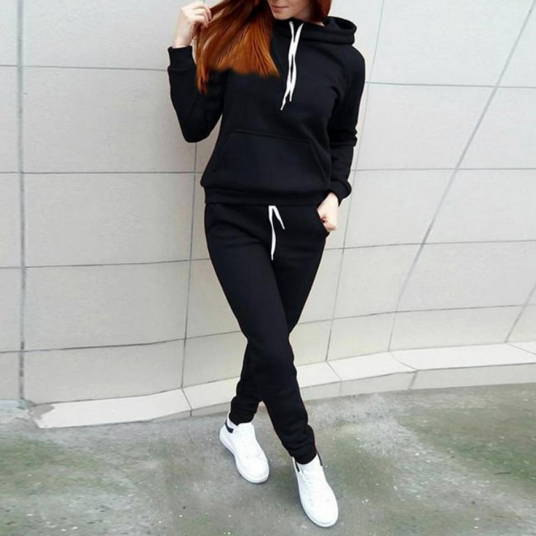 Zonghan Fashion Women Autumn Winter Jogging Suits Sport Suit Hooded Sweater  Fleece Training Running Sport Clothes Tracksuit Long Sleeve Heaps Collar  Hoodie Draw Cord Grey Casual Pocket Sweatshirt 