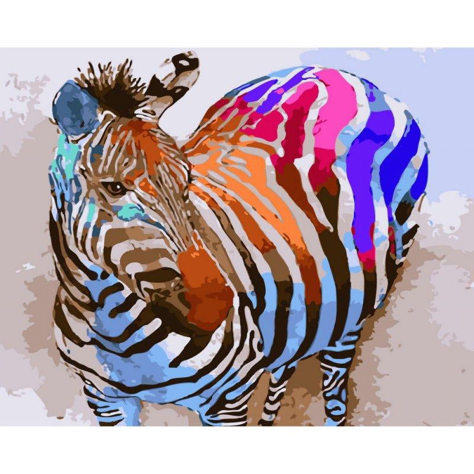  TSVETNOY Paint by Numbers for Adults Canvas Framed 12x16 -  Adult Paint by Number Kits with Acrylic Paints 3 Brushes - DIY Oil Painting  Animals - Colorful Zebra with Glasses