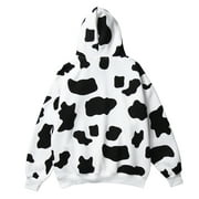 Zonh Cow Hoodie Long Sleeve Pullover Loose Sweater XL