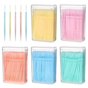 Zonh EXCEART 1100pcs Disposable Plastic Toothpicks Double-head Oral Care Interdental Floss Cleaners (Random Color)