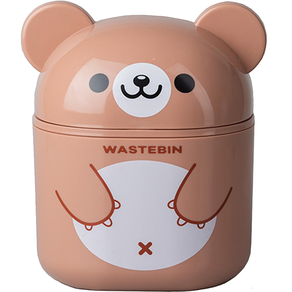 Zonh Mini Bear Trash Can with Flip Lid for Office, Dorm, Bedroom (Brown ...