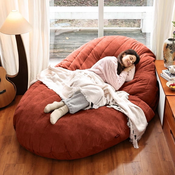 Zonli 7.5ft Giant Memory Foam Bean Bag Chair, Rust Red with Washable Cover