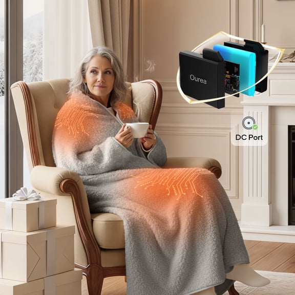 Zonli Heated Blanket, Cordless Wearable Electric Throw with 10000mAh Battery & 6 Heat Zones for Home, Office, Travel, Camping