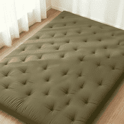 Zonli Japanese Floor Futon Mattress, 2.5" Cotton Folding Tatami Pad, King 80"x76", Green