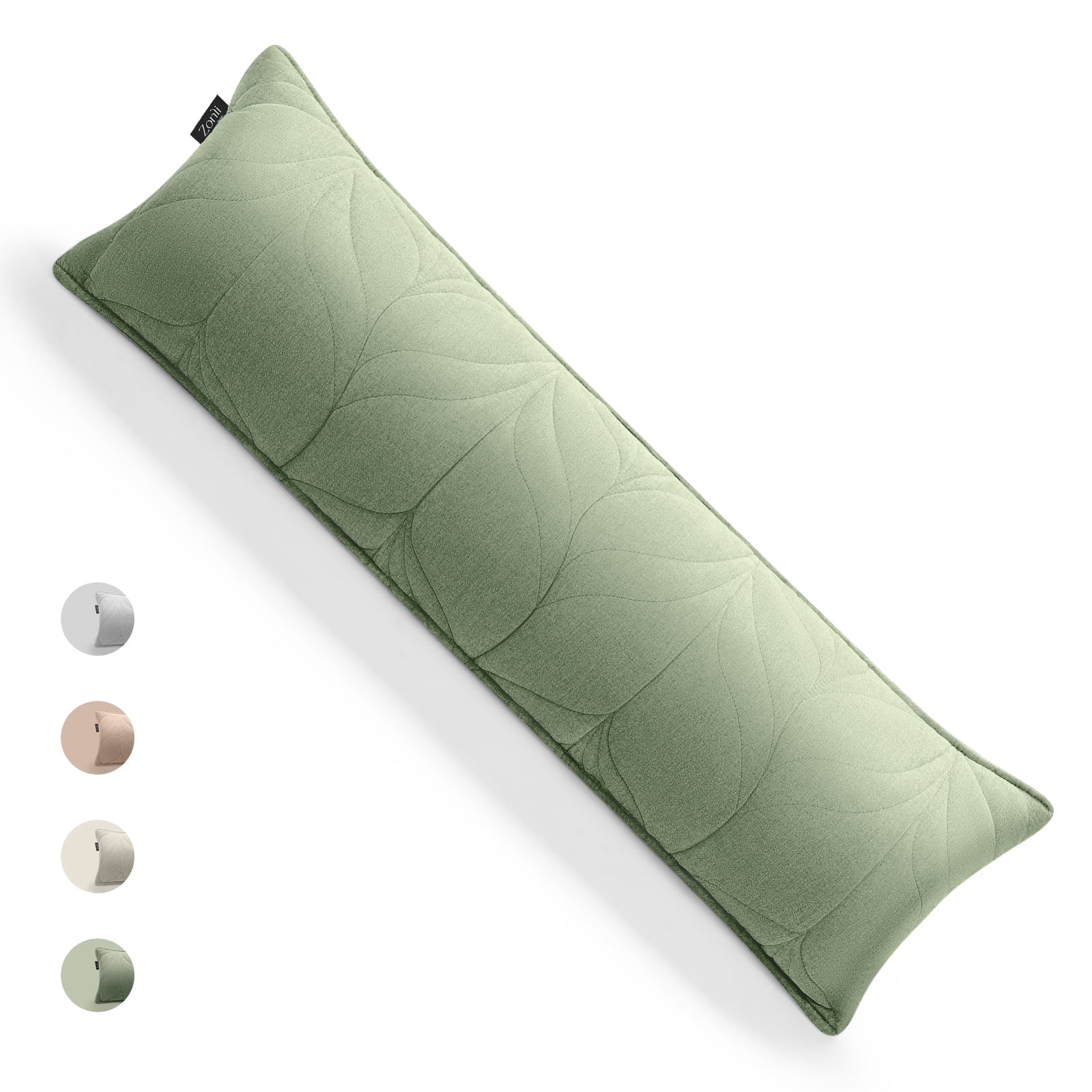 Zonli Wheat Short Decorative Body Pillow – Quilted 100% Washed Cotton & Velvet Dual-Sided Cover, Adjustable Loft for Side Sleepers, Green