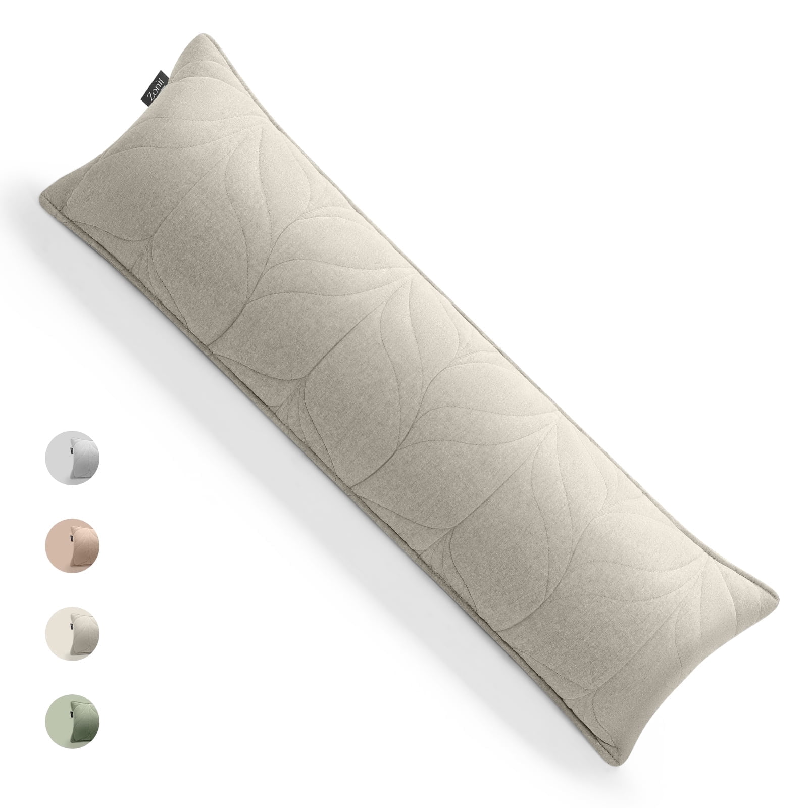 Zonli Wheat Short Decorative Body Pillow – Quilted 100% Washed Cotton & Velvet Dual-Sided Cover, Adjustable Loft for Side Sleepers, Khaki