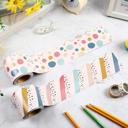 Zonon 2 Pcs 59 ft Bulletin Board Borders Colorful Painted Dots Classroom Board Trim Borders Decoration for Back to School