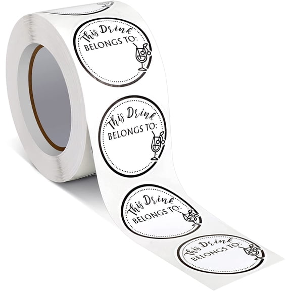 Zonon 600 Pieces Drink Stickers for Cups, Water Bottles, Blank Drink Labels This Belongs to Stickers for Wedding Reception, Birthday Party, Holiday Party, Custom Blank Cup Name Tags