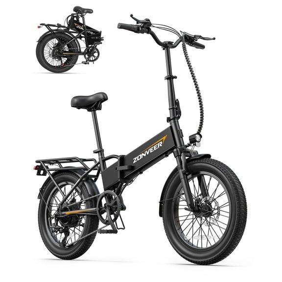 Zonveer Folding Electric Bike for Adults - 7-Speed Mountain Ebike with Peak 1200W 28MPH Brushless Motor, 48V10.4Ah Removable Battery, 20X3.0 Fat Tire UL2849