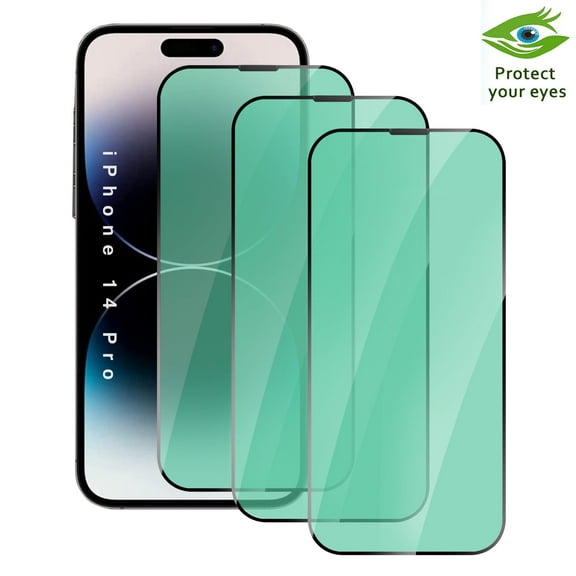 ZYQEEE 3 Pack Anti Blue Light Screen Protector Compatible for iPhone 14 Pro - 6.1", Green Light Eye Protection Tempered Glass, Bubble-Free