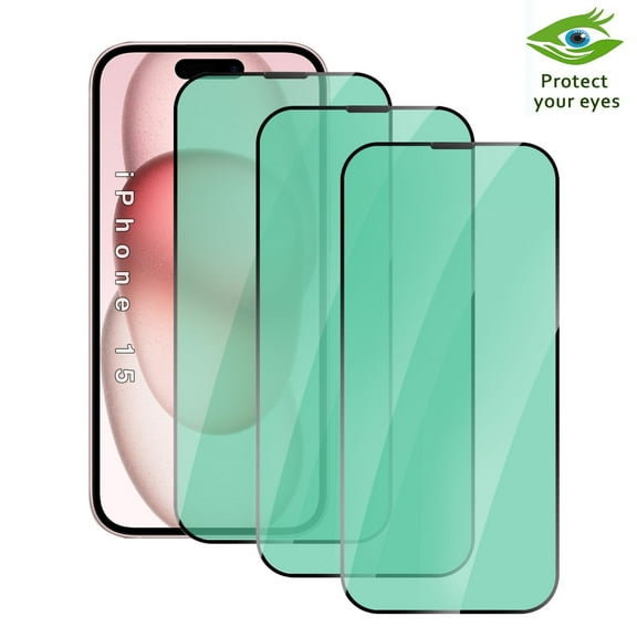 ZYQEEE 3 Pack Anti Blue Light Screen Protector Compatible for iPhone 15 - 6.1", Green Light Eye Protection Tempered Glass, Bubble-Free