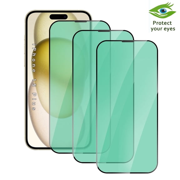 ZYQEEE 3 Pack Anti Blue Light Screen Protector Compatible for iPhone 15 Plus - 6.7", Green Light Eye Protection Tempered Glass, Bubble-Free