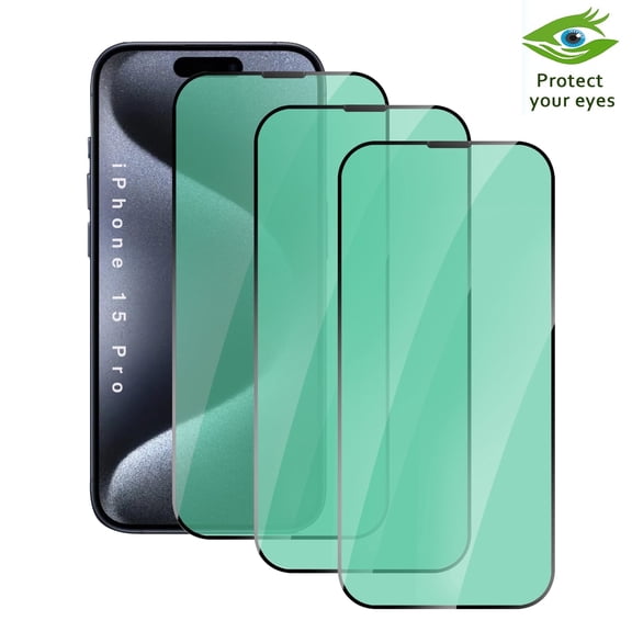 ZYQEEE 3 Pack Anti Blue Light Screen Protector Compatible for iPhone 15 Pro - 6.1", Green Light Eye Protection Tempered Glass, Bubble-Free