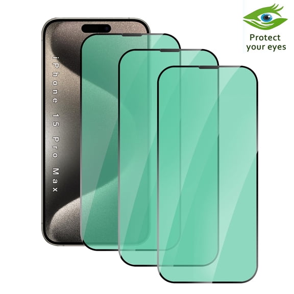 ZYQEEE 3 Pack Anti Blue Light Screen Protector Compatible for iPhone 15 Pro Max - 6.7", Green Light Eye Protection Tempered Glass, Bubble-Free