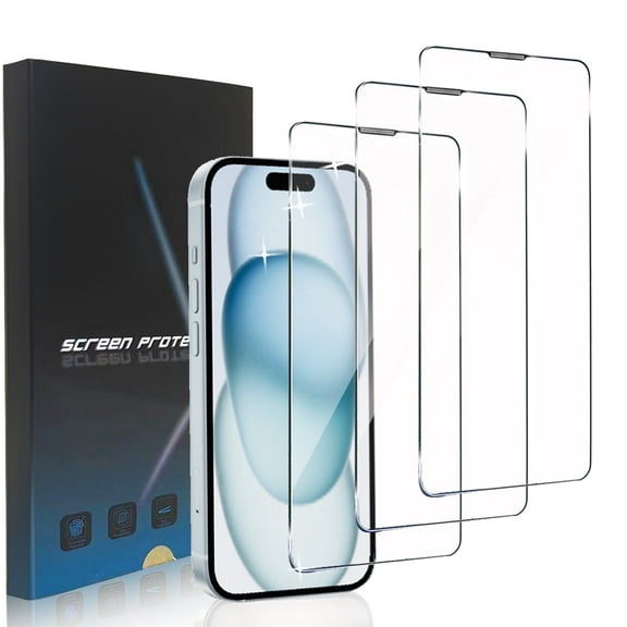 ZYQEEE 3 Pack HD Clear Screen Protector Compatible for iPhone 15 - 6.1", Anti-Scratch Dust-Proof Tempered Glass Protective Film, Bubble-Free, Easy Install
