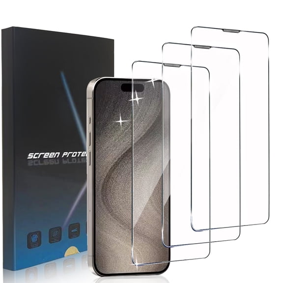 ZYQEEE 3 Pack HD Clear Screen Protector iPhone 15 Pro Max - 6.7", Anti-Scratch Dust-Proof Tempered Glass Protective Film, Bubble-Free, Easy Install
