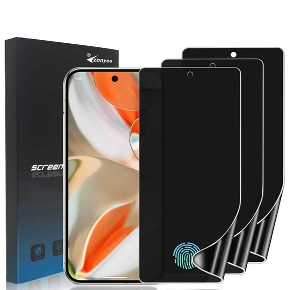 ZYQEEE 3 Pack Privacy Screen Protector for Google pixel 9 pro - 6.3",Anti-Spy Hydrogel Soft TPU Protective Film, Fingerprint Compatible, Curved Full Coverage [Not Tempered Glass]