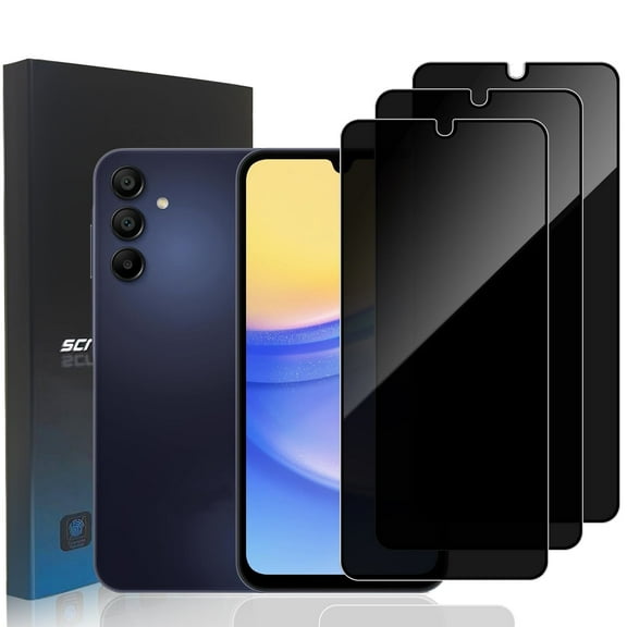 ZYQEEE Privacy Screen Protector for Samsung Galaxy A15 4G/5G 6.5", Scratch Resistant Anti-Spy Tempered Glass Film, Bubble Free, Easy Installation,Case Friendly,3 Pack