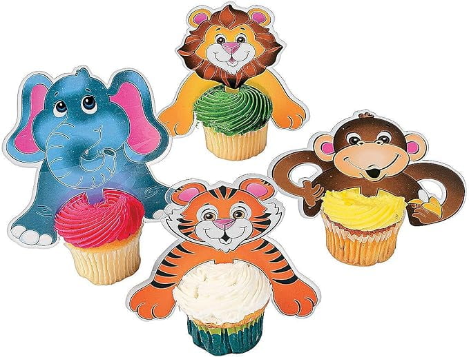 FUN EXPRESS Zoo Animal Cupcake Character Picks - Party Supplies - 24 Pieces