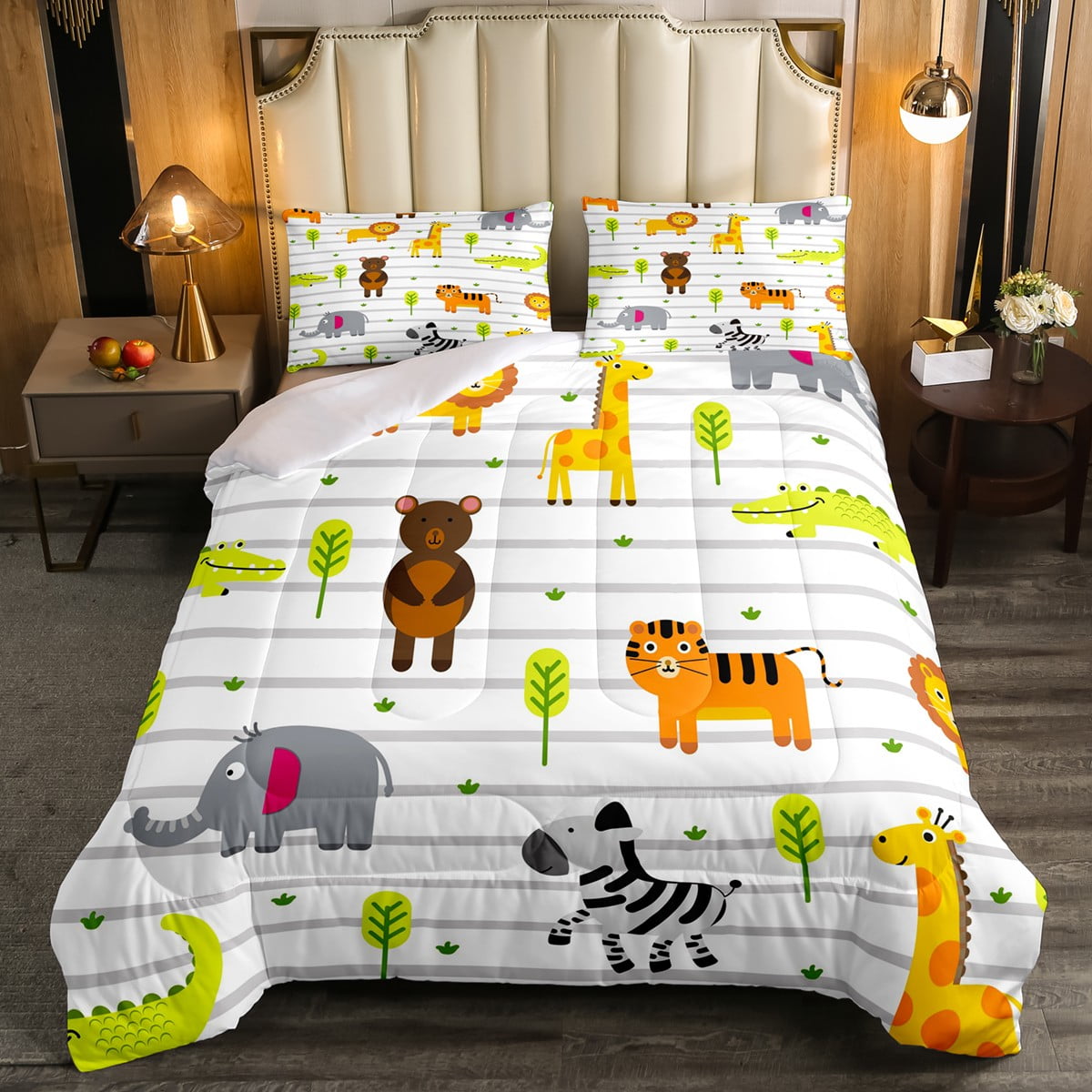 Zoo Animal Nursery Bedding Cartoon Safari Wild Animal Comforter Set ...