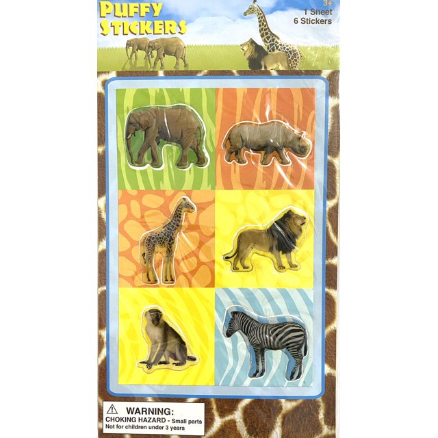 Zoo Animal Puffy Stickers 1 Sheet with 6 Stickers - Walmart Business ...