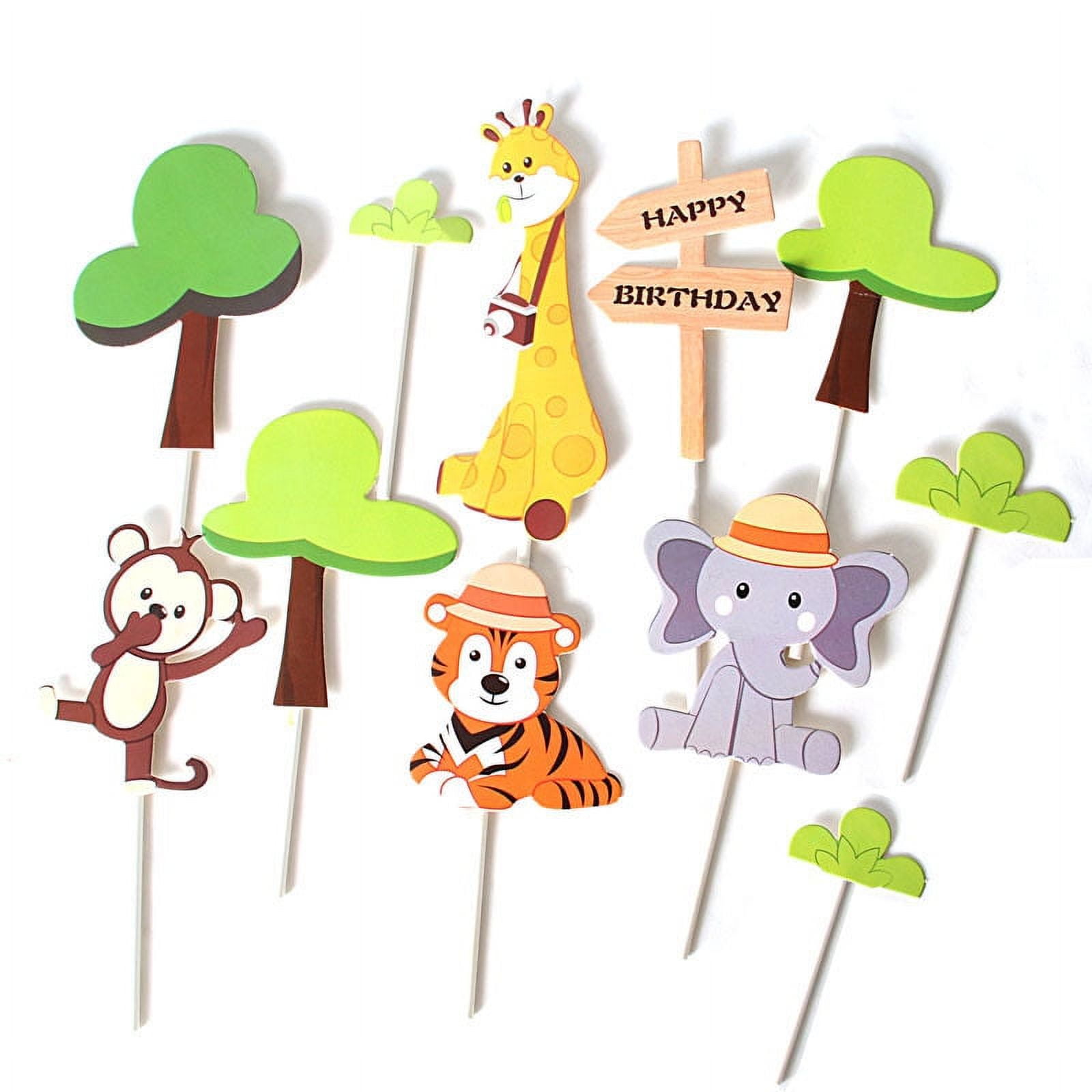 Zoo Animal Theme Dessert Muffin Cake Cupcake Toppers Picks Cake Decoration for Jungle Safari Themed Party, Baby Shower or Birthday Party Decoration