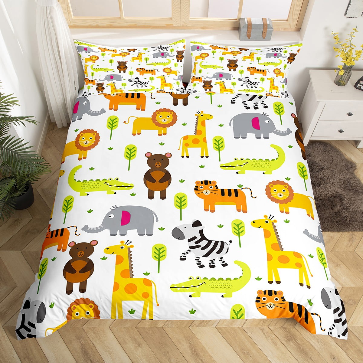 Zoo Animal Toddler Bedding Set Safari Nursery Decor Duvet Cover Twin ...