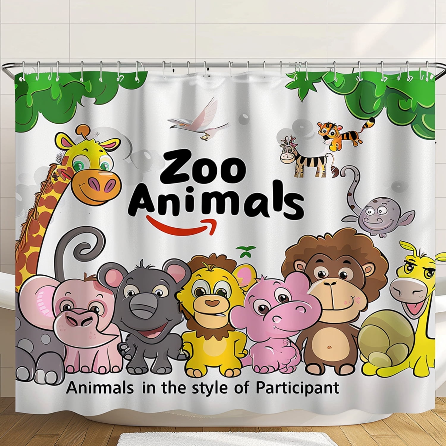 Zoo Animals Cartoon Illustration Shower Curtain Participant Style Fun ...
