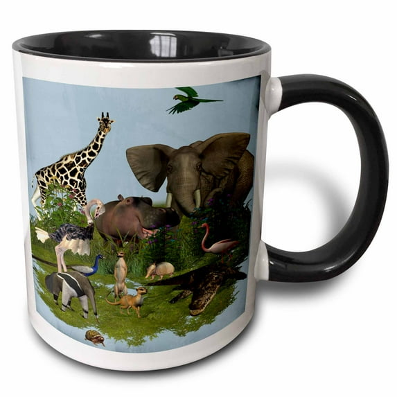 3drose, Zoo Animals Fun Art, 11oz Two-tone Black Mug