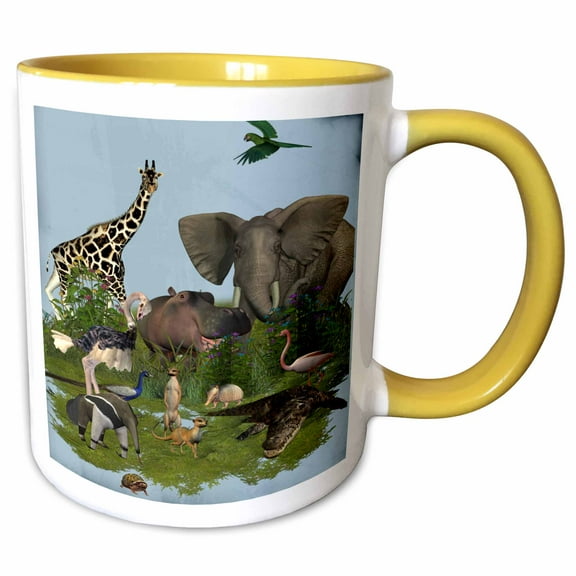 3drose, Zoo Animals Fun Art, 11oz Two-tone Yellow Mug