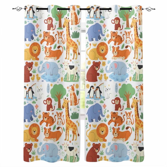 Zoo Animals Kitchen Curtains Cute Funny Elephant Tiger Cartoon Cafe Short Curtains for Bathroom Blackout Window Curtain Grommet Small Window Treatment Tier Drapes for Bedroom Living Room 27.5"x39"x2