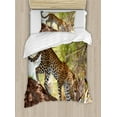 thumbnail image 1 of Zoo Duvet Cover Set, Leopard Panthera Pantus on Tree Nature Reserve Botswana Carnivore Animal, Decorative 2 Piece Bedding Set with 1 Pillow Shams, Twin Size, Green Pale Brown White, by Ambesonne, 1 of 3