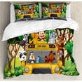thumbnail image 1 of Zoo Duvet Cover Set Queen Size, Animals with Balloons Riding on a Zoo Bus Travel Road Journey in Wilderness Scenery, Decorative 3 Piece Bedding Set with 2 Pillow Shams, Multicolor, by Ambesonne, 1 of 3