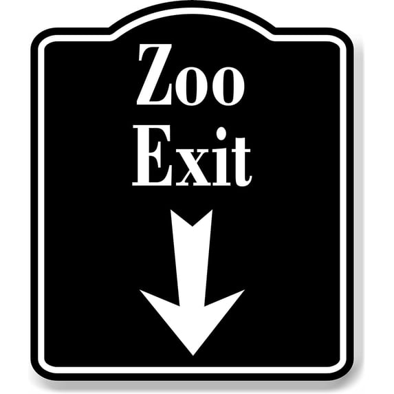 Zoo Exit Down Arrow BLACK Aluminum Composite Sign, 8.5"x10"