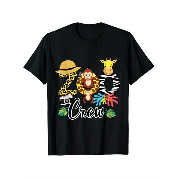 Zoo Giraffe Crew Wildlife Zookeeper Boys Girls Clothing Gift T-Shirt in Black for Men, Summer Fashion Breathable Casual Animal T-Shirt, 6.35 oz Fabric Weight, 100% Cotton, Sizes