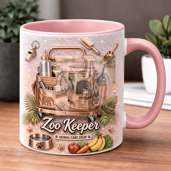 Zoo Keeper Ceramic Coffee Mug Pink Animal Care Crew Cup Gift for Zoo Staff