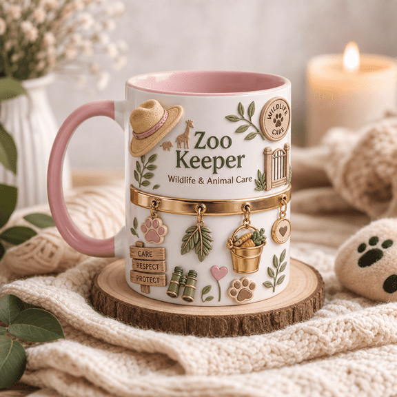 Zoo Keeper Mug Personalized Pink Coffee Cup for Wildlife & Animal Care Gift