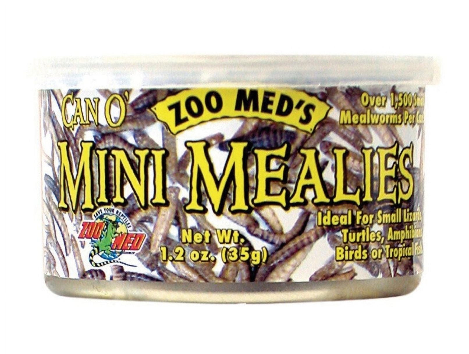 Zoo Med Can O Mini Mealies Mealworms for Reptiles, Turtles, Amphibians, Birds or Fish [Reptile Tortoise Food, Reptile Supplies] 4.8 oz (4 x 1.2 oz)
