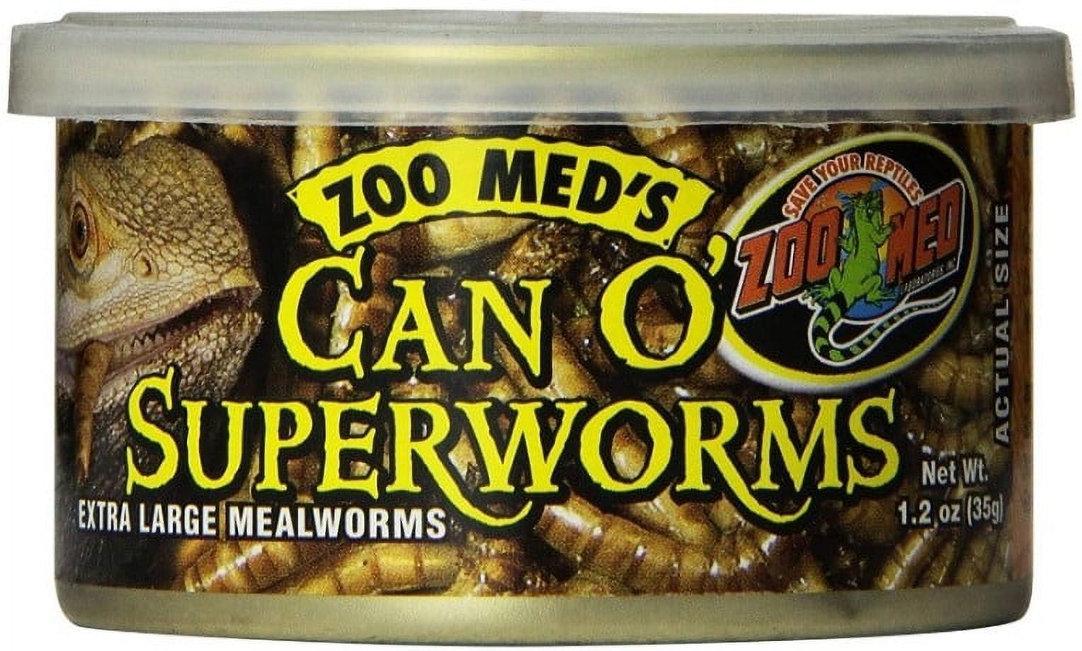Zoo Med Can O Superworms Extra Large Mealworms [Reptile Bearded Dragon Food, Reptile Crickets and Insects, Reptile Supplies] 7.2 oz (6 x 1..2 oz)